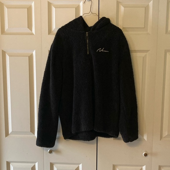 Manfinity black XL pullover hoodie fuzzy Y2K cozy mens quarter zip - Picture 1 of 7